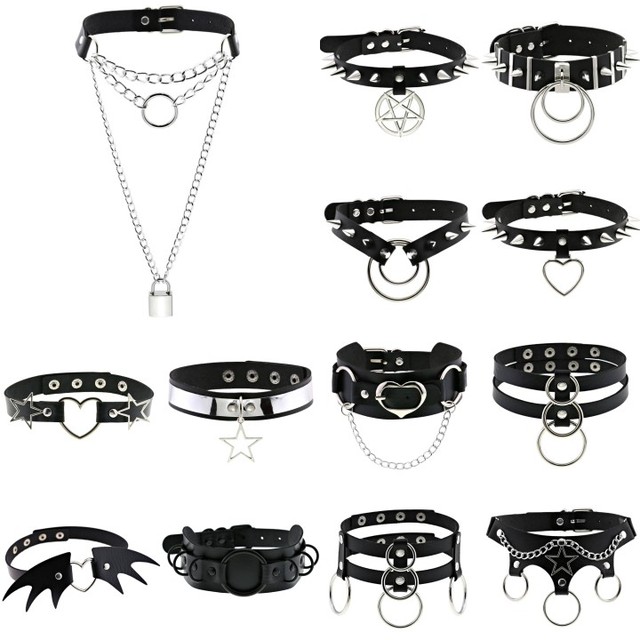 2021 Sexy Goth Choker Necklace Men Punk Rock Geometry Metal PU Necklace For  Women Choker Gothic Accessories Goth Jewelry Chocker